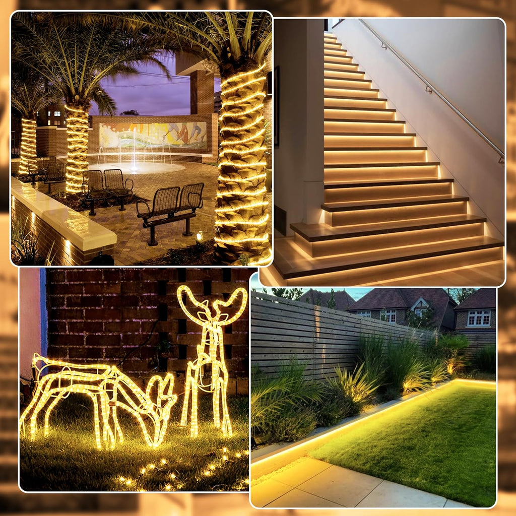 Skiennix 50ft LED Rope Lights - Waterproof 300 LED with Remote & Timer | Warm White for Indoor & Outdoor Use