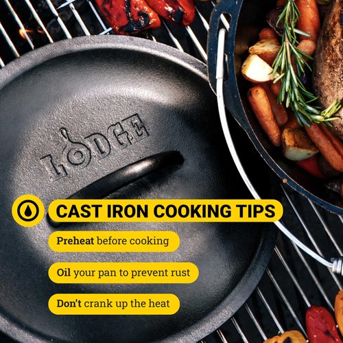 Lodge 9 Quart Pre-Seasoned Cast Iron Dutch Oven with Lid - Wire Bail Handle for Easy Transfer from Cooking Surface to Table - Use in the Oven, on the Stove, on the Grill or over the Campfire - Black