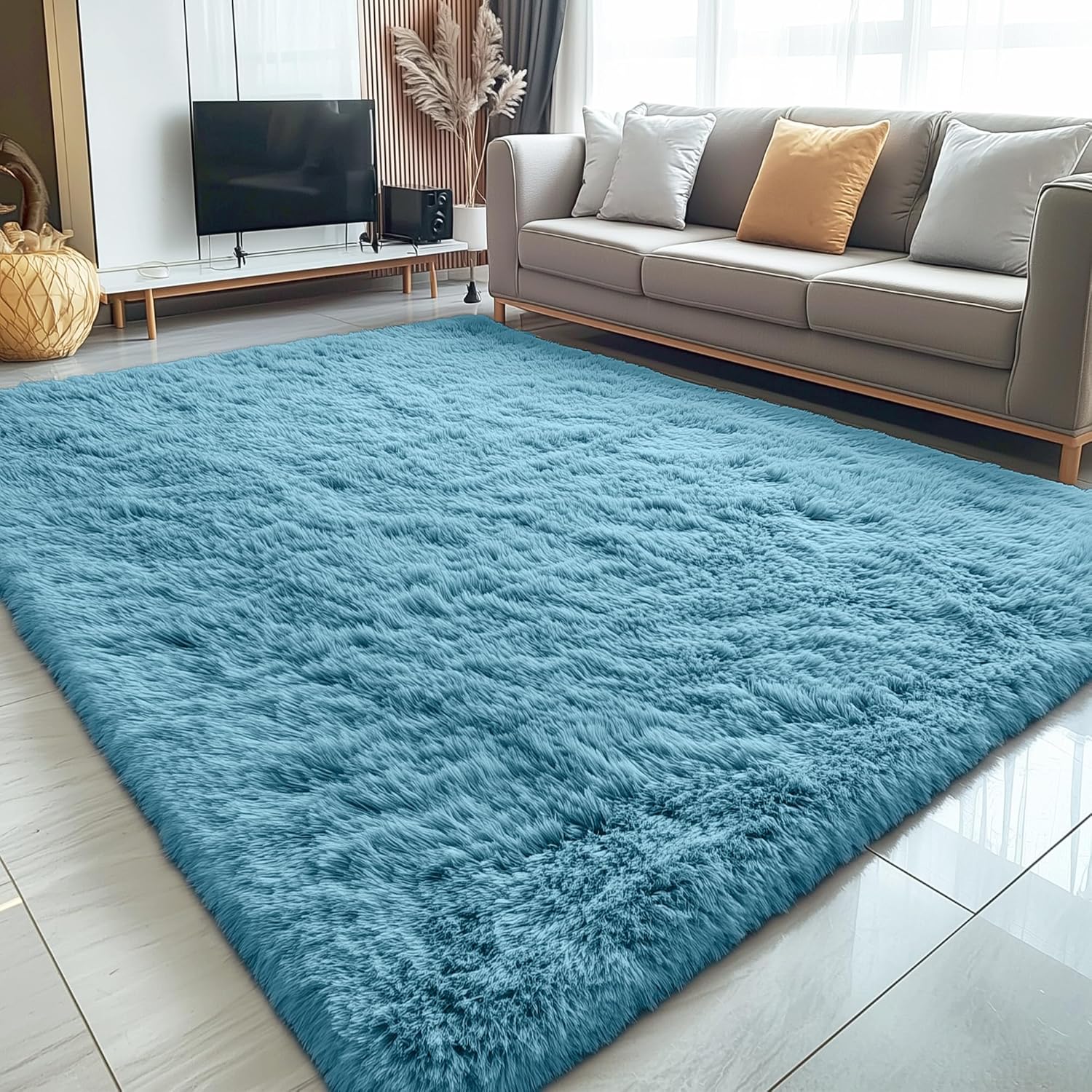 OLANLY Large Area Rug - Soft Fluffy Shaggy Carpet for Living Room & Bedroom | 5x8 Slate Blue