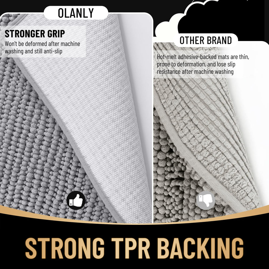 OLANLY Thick Bathroom Rugs 30x20, Extra Soft Absorbent Chenille Bath Rugs, Rubber Backing, Machine Wash Dry, Bath Mats for Bathroom Floor, Tub and Shower, Home Decor Accessories, Grey