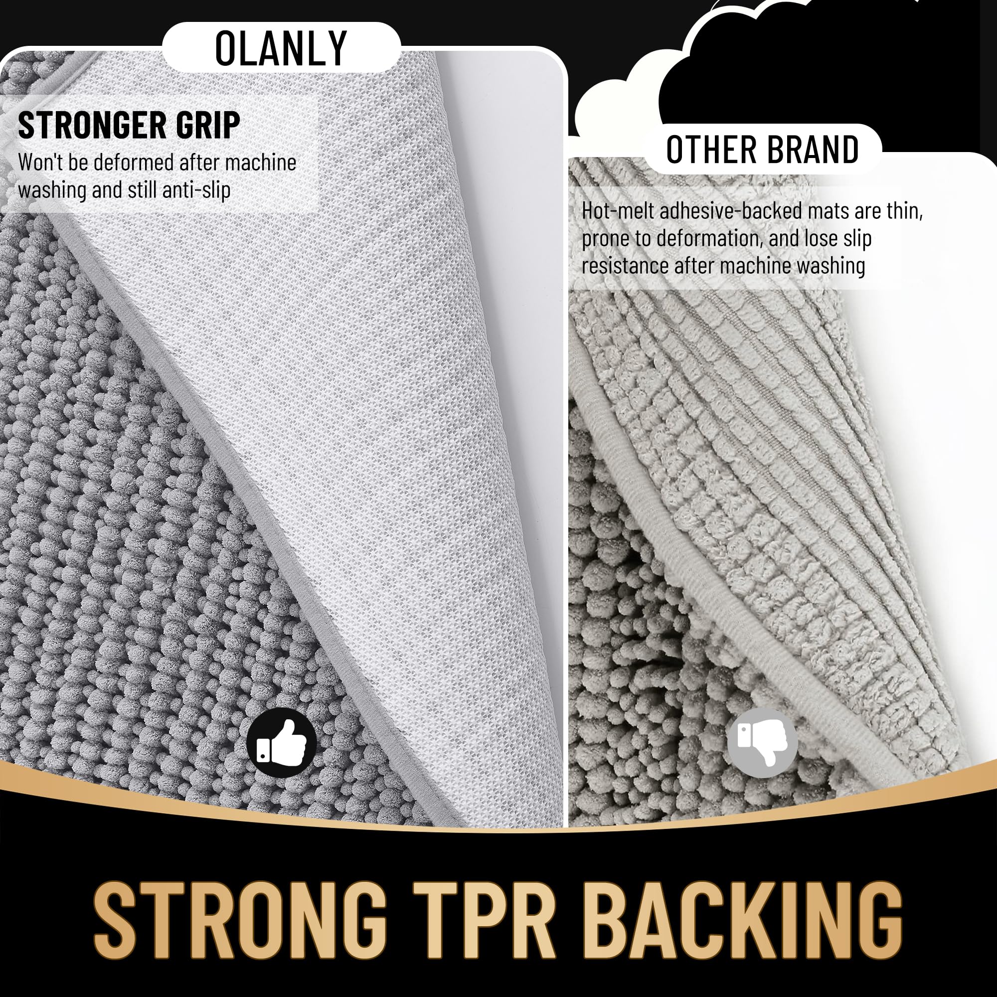 OLANLY Thick Bathroom Rugs 30x20, Extra Soft Absorbent Chenille Bath Rugs, Rubber Backing, Machine Wash Dry, Bath Mats for Bathroom Floor, Tub and Shower, Home Decor Accessories, Grey