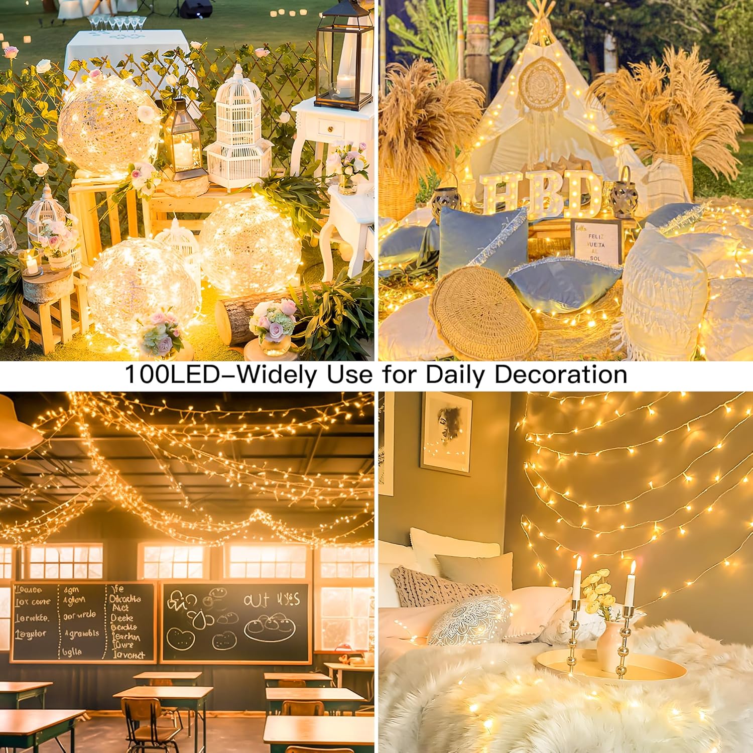 Skiennix 33FT 100 LED Fairy String Lights - Waterproof Indoor/Outdoor Decor | 8 Modes, Warm White