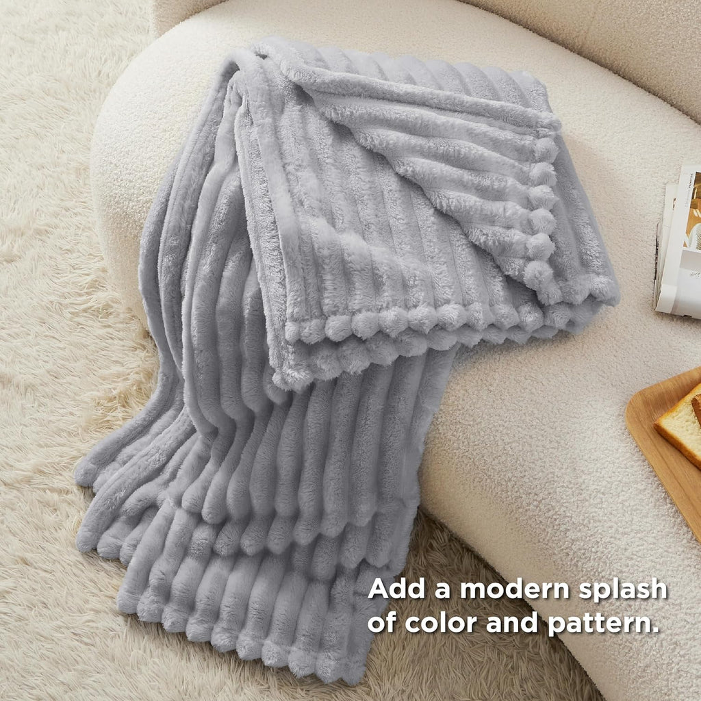 Bedsure GentleSoft Grey Throw Blanket - Cozy Fleece Blanket for Couch, Light Grey, 50x60 Inches