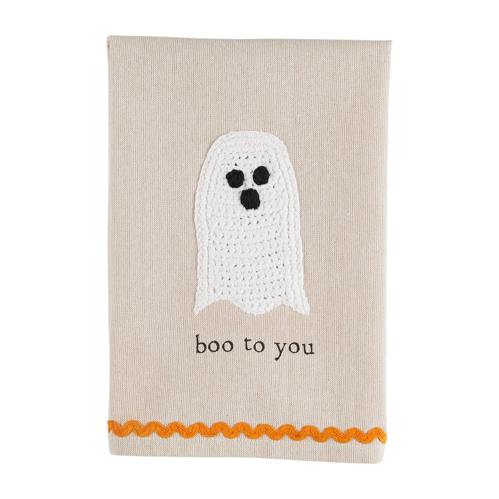 Mud Pie Crochet Towel, Boo, 10.5" x 7"