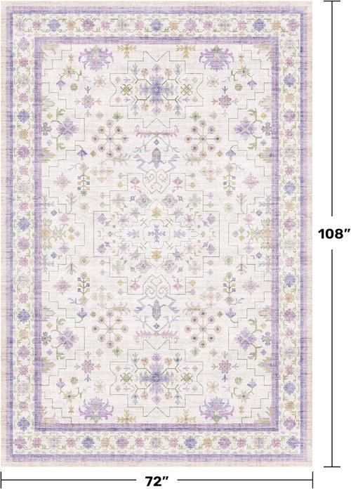 Hazo Haus Lavender Area Rug - Non-Slip, Washable, Low Pile for Bedroom & Kids Playroom | 6x9 ft Boho Décor
