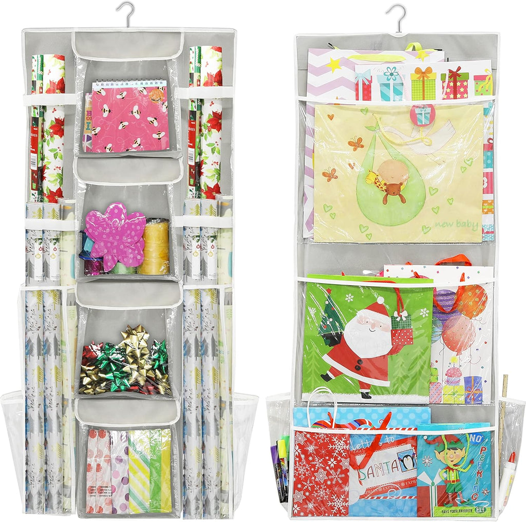 Simple Houseware Gift Wrap Organizer - Double-Sided Storage Pockets, Gray | Set of 1