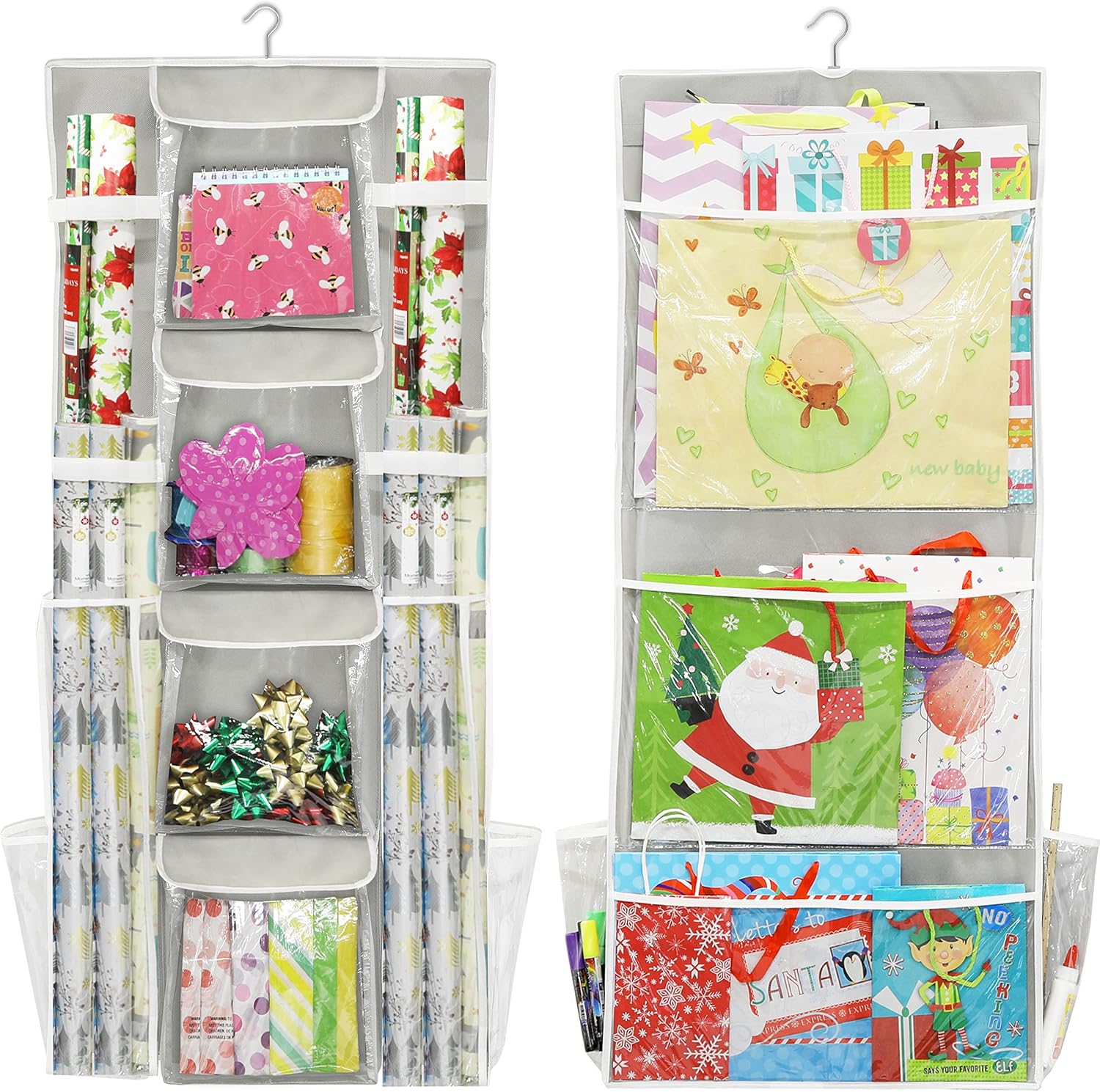 Simple Houseware Gift Wrap Organizer - Double-Sided Storage Pockets, Gray | Set of 1