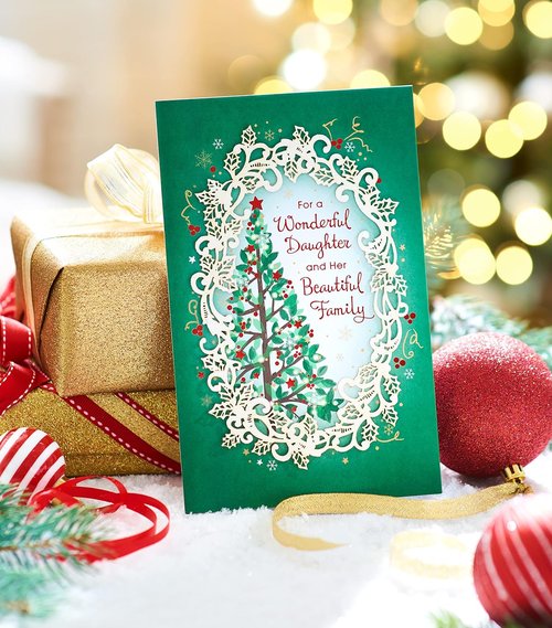 American Greetings Christmas Card - Sentimental Holiday Wishes for Daughter & Family | Artistic Die-Cut Design