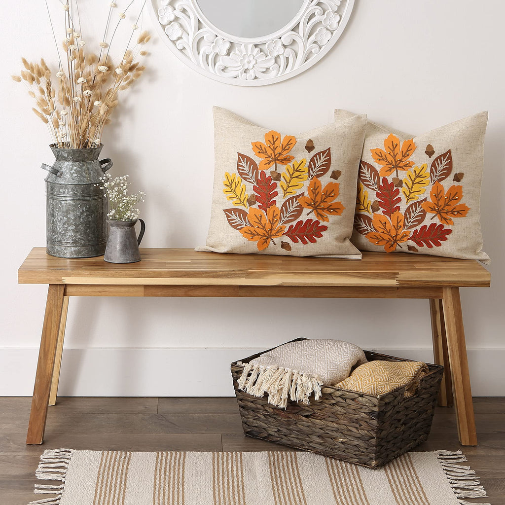 DII Decorative Holiday Throw Pillow Cover Collection, Ornate Embroidered Decorative Accents, 18x18, Falling Leaves, 2 Piece