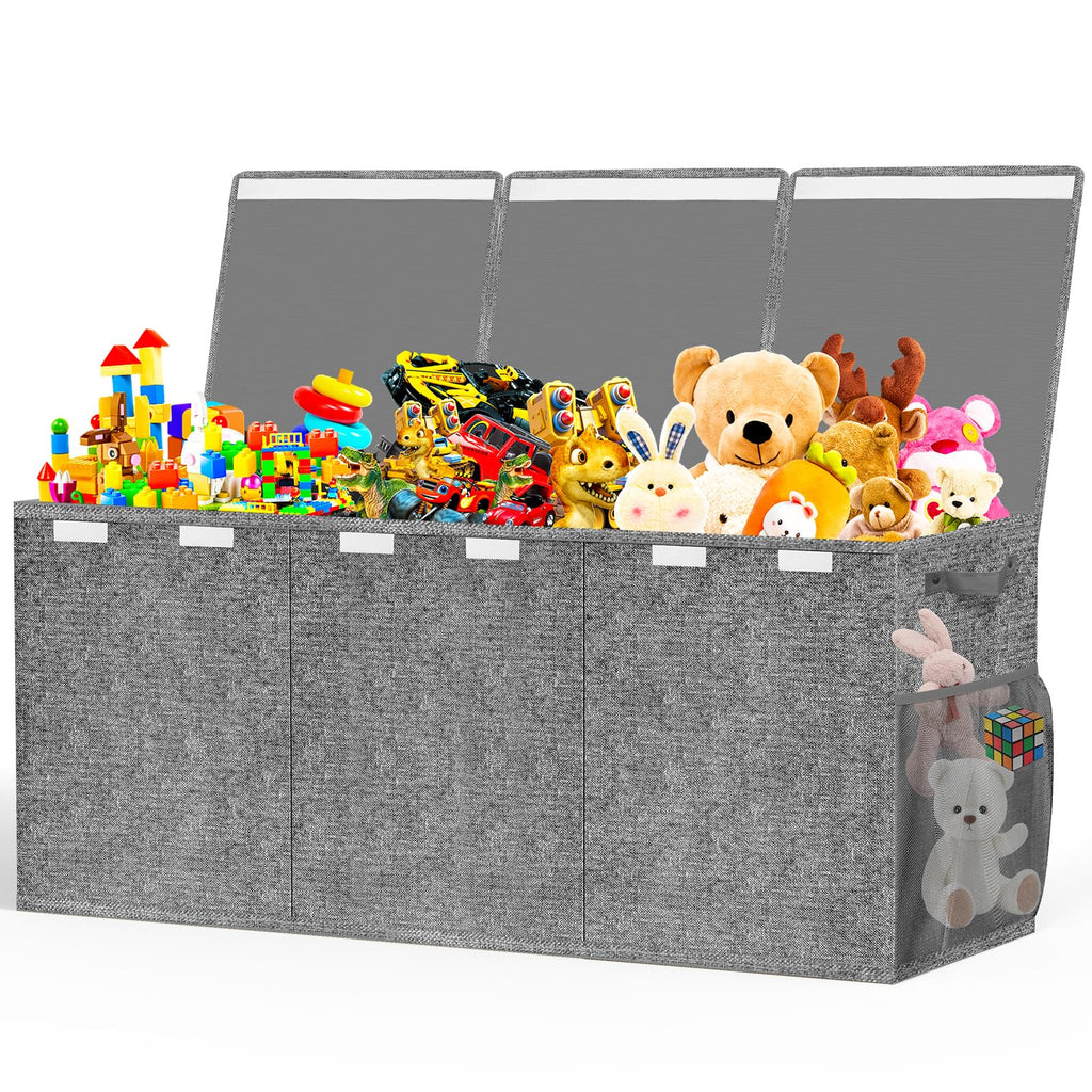 Beadsky Extra Large Toy Box, Toy Chest for Toddlers with Lids, Collapsible Toy Storage Organizer, Kids Bin Boxes Storage Basket for Boys, Girls, Nursery, Living Room, Playroom, 40"x14"x16", Gray