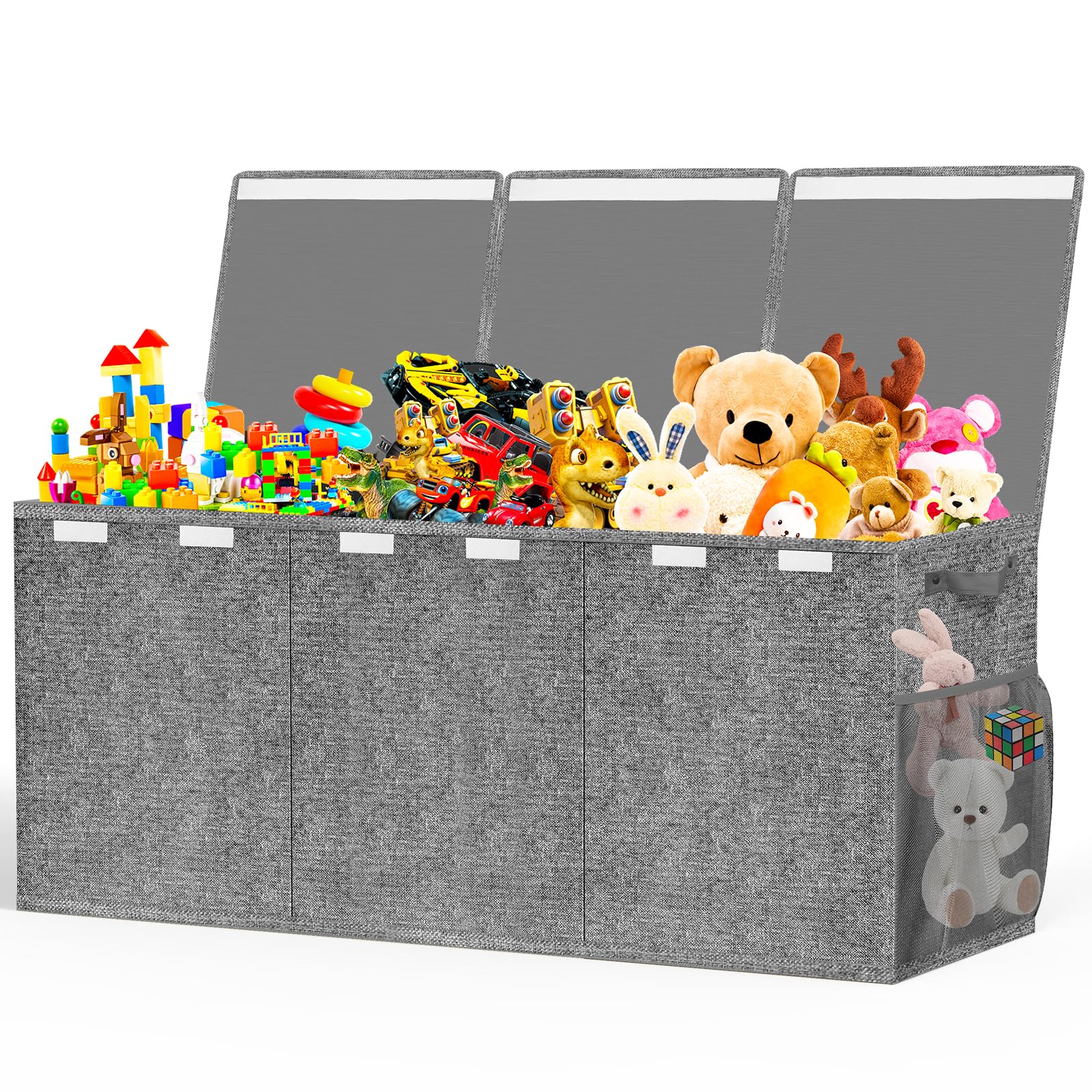 Beadsky Extra Large Toy Box, Toy Chest for Toddlers with Lids, Collapsible Toy Storage Organizer, Kids Bin Boxes Storage Basket for Boys, Girls, Nursery, Living Room, Playroom, 40"x14"x16", Gray