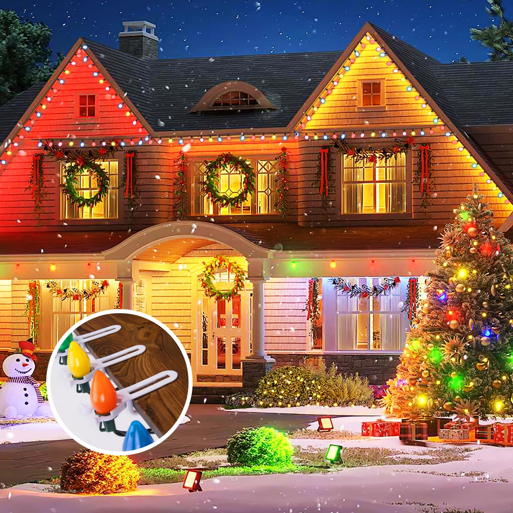 EBaokuup 180 Pcs Christmas Light Clips,Waterproof Gutter Lights Hooks of Outside String Lights C9,C7 and Mini Lights,All in One Roof Light Hangers for Christmas Gutters,Shingles,Fence,Roof