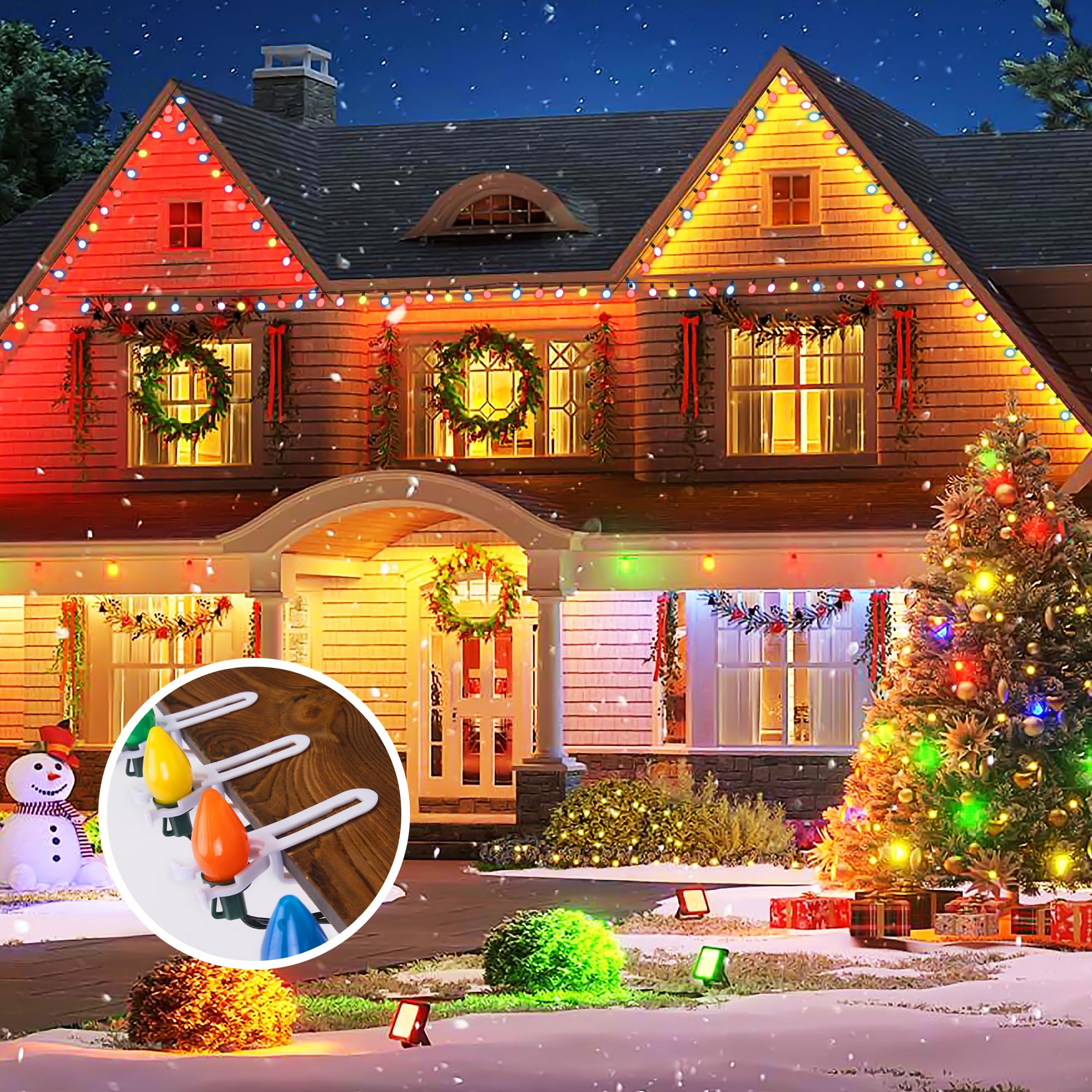EBaokuup 180 Pcs Christmas Light Clips,Waterproof Gutter Lights Hooks of Outside String Lights C9,C7 and Mini Lights,All in One Roof Light Hangers for Christmas Gutters,Shingles,Fence,Roof