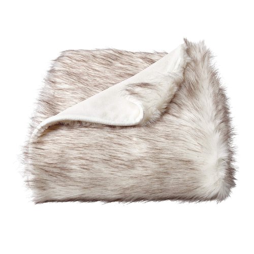 Faux Fur Throw - Luxurious, Soft, Hypoallergenic Premium Fashion Faux Wolf Fur Blanket with Faux Mink Back and Gift Box, 60”x70” by LHC (Pearl White)