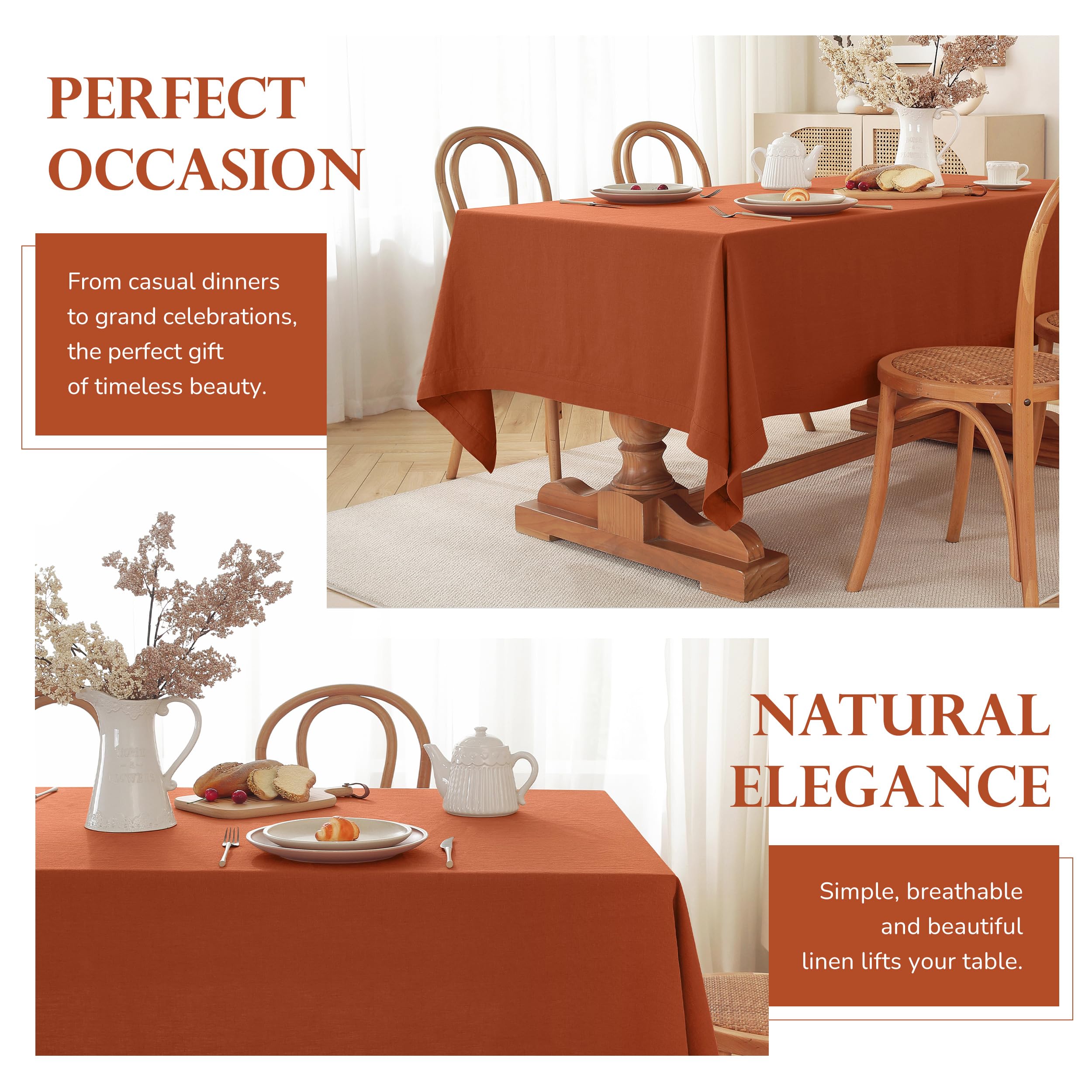 TRITON LINEN 100% Pure Linen Tablecloths 60x90Inches,Rectangle Table Cloth for Dining,Picnic,Weddings and Restaurants,Durable Stonewashed Tablecloths (Re-Caramel, Rectangle - 60 x 90 Inch)