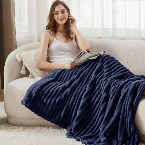 Bedsure GentleSoft Fleece Blanket - Cozy Navy Blue Throw for Couch, Perfect Size 60x80 Inches