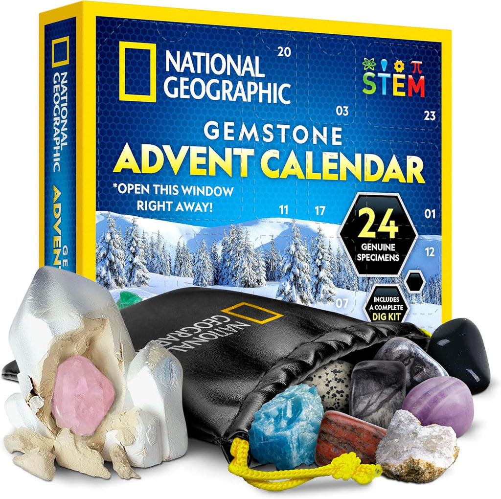 National Geographic 2026 Gemstone Advent Calendar - Kids' Countdown Calendar with 24 Gems & Mini Dig Kit