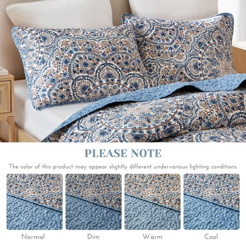Comfort Spaces Valerie Boho Quilt Set Twin/Twin XL Blue - Soft Reversible Watercolor Medallion Bedding, Lightweight All Season Bedspread for Kids Teens Dorm Guest Room