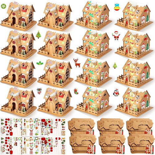 Hiboom 16-Piece Christmas Craft Kit - 3D Gingerbread House Set for Festive Holiday Fun