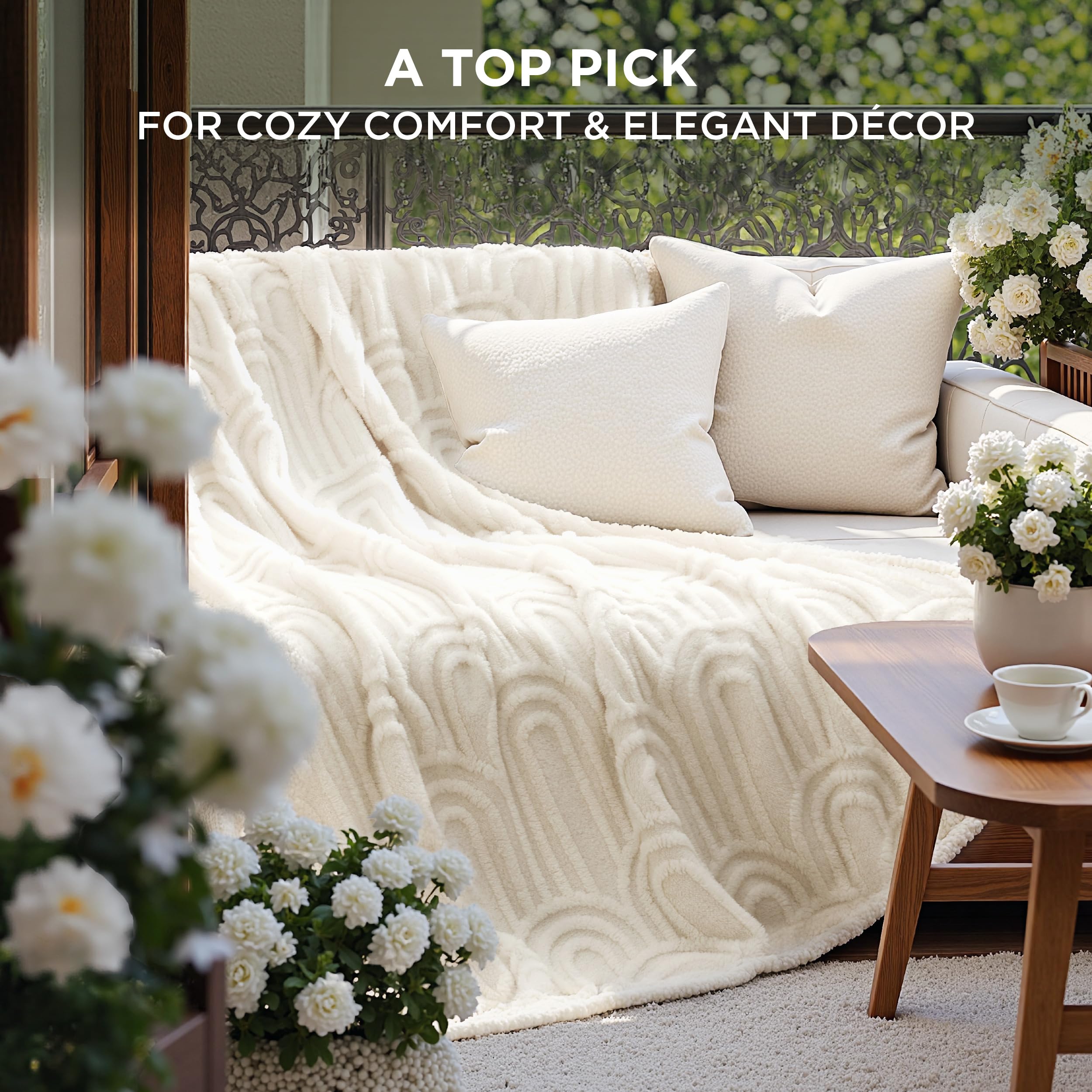 Bedsure GentleSoft Boho Throw Blanket for Couch - Cozy Modern Boho Decorative Blankets for Women Girls, Fuzzy Fleece Throw for Beds, Aesthetic Accent Gifts for Sofa Room Decor, Off White, 50x60 Inches