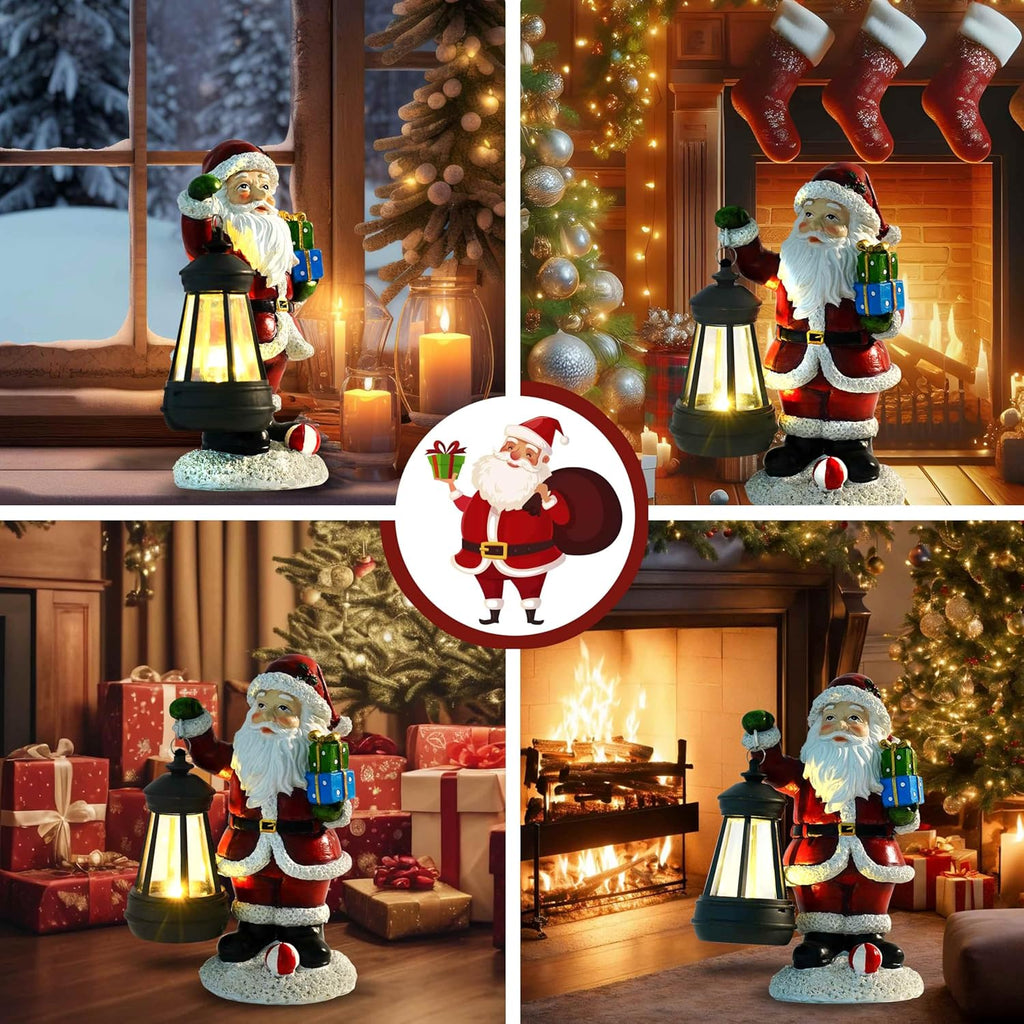 Skiennix Santa Claus Decor - Charming Standing Figurines with Lantern Light for Holiday Home Decor