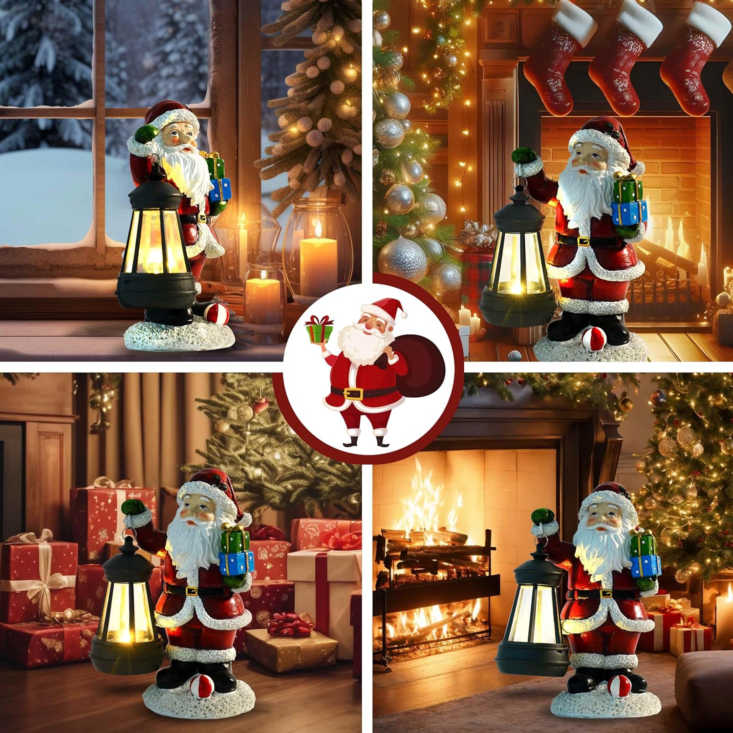 Skiennix Santa Claus Decor - Charming Standing Figurines with Lantern Light for Holiday Home Decor