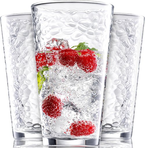 Hammered Glass Cups Set by [Brand Name] | 16oz Dishwasher Safe Cocktail Glasses - Clear Heavy Base for Beer, Juice & More