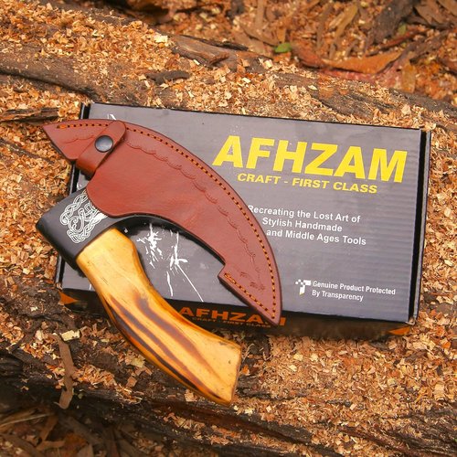 AFHZAM Pizza Cutter Axe Handmade Viking Pizza Axe Kitchen Tool Medieval Slicing Pizza Cutter with Sheath | Hunting & Camping Viking Axe | Viking Gifts For Men (PzAxe-392)