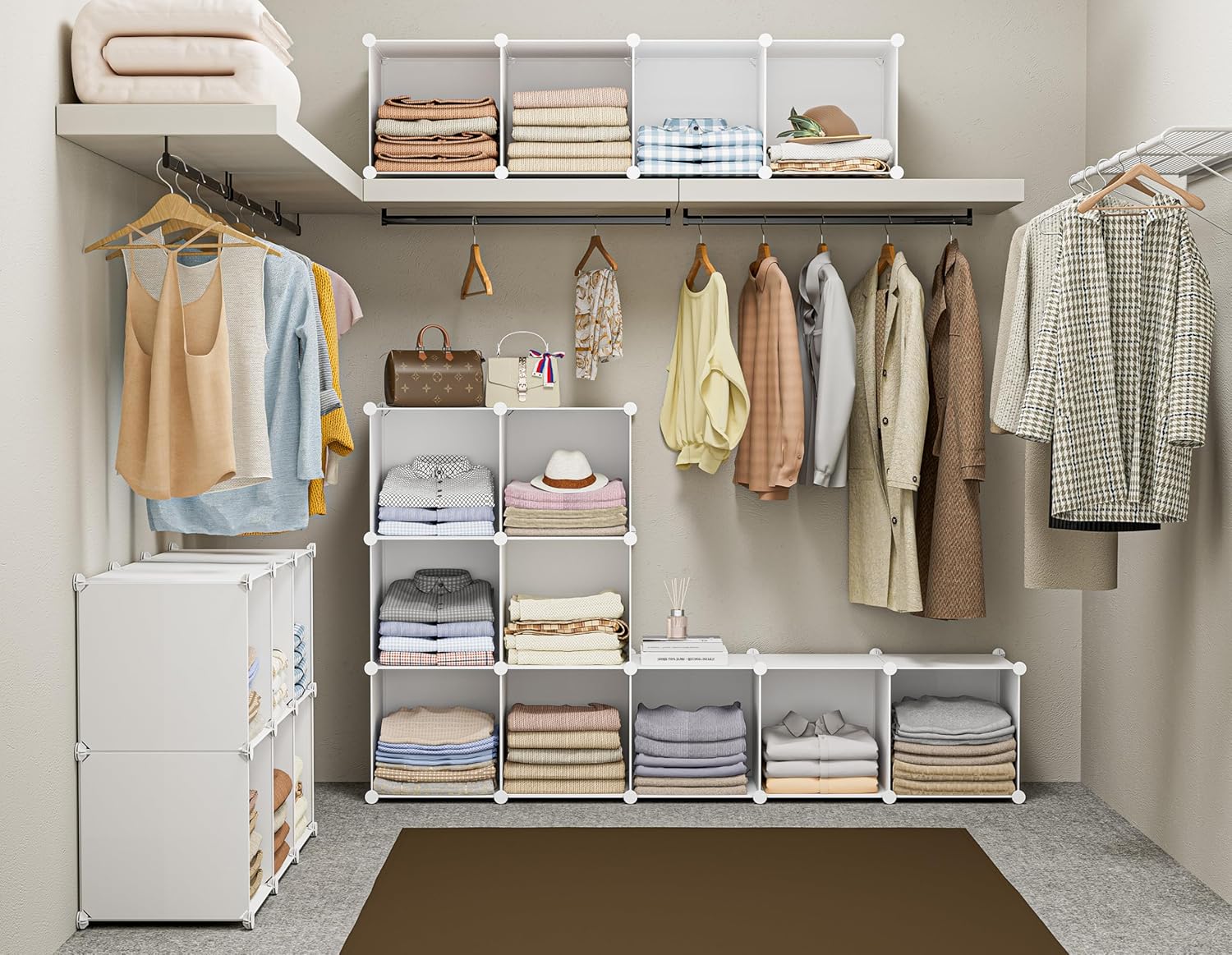 Stackable Closet Organizers by [Brand Name] - 6 Cube Storage Solution for Bathroom & Wardrobe