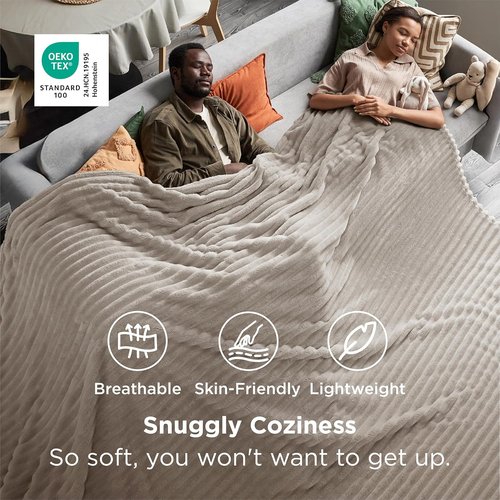 Bedsure GentleSoft Fleece Blanket - Cozy Large Throw for Bed, Beige, 120x120 Inches