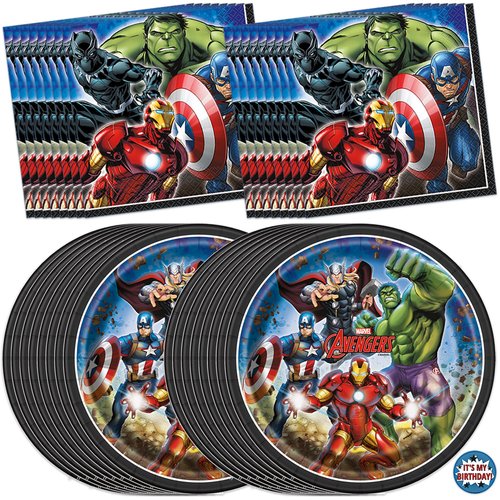 Avengers Plates and Napkins for 16 Guests | Avengers Birthday Decorations for Superhero Party | Officially Licensed
