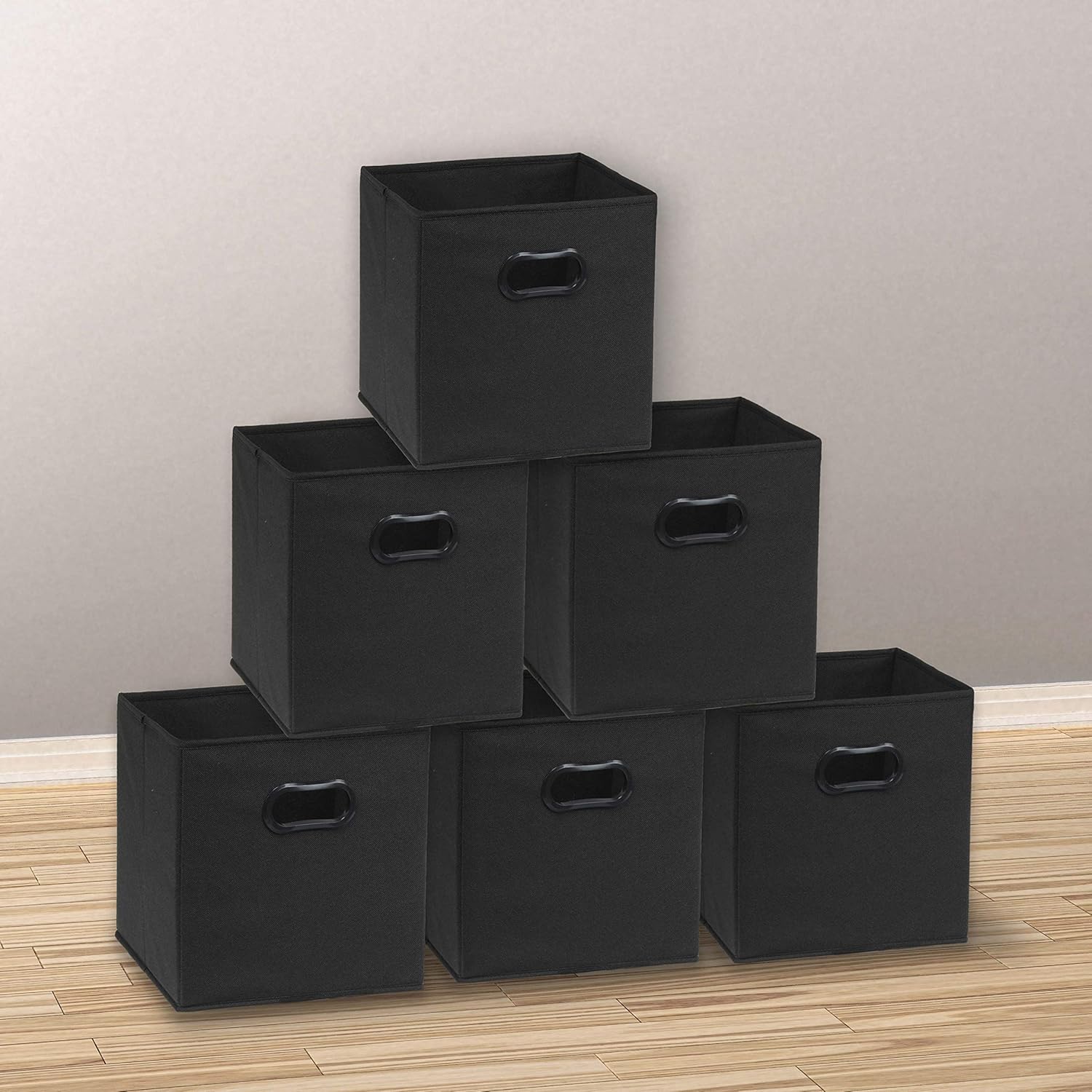 Simple Houseware Foldable Cube Storage Bins - 11-Inch Black Fabric Organizers with Handles | 6-Pack for Closet & Shelves