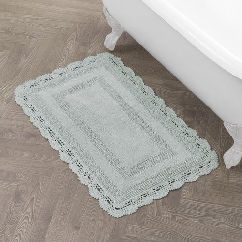 Laura Ashley Absorbent Bath Mat Reversible Crochet Soft and Plush Bathroom Mat 100% Cotton 24x40 Bath Rug, Sage Green