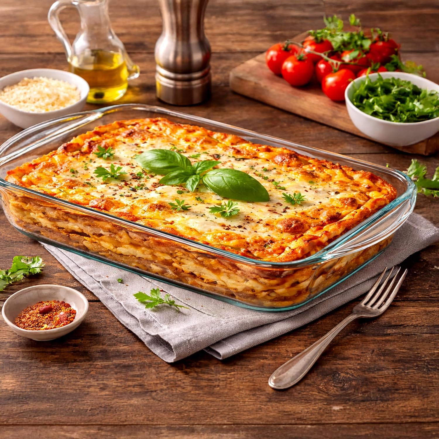 Ums 4-Qt Glass Baking Dish - Borosilicate Casserole Dish with Lid | Oven, Microwave & Dishwasher Safe (15.7'' x 9.8'' x 2.4'')