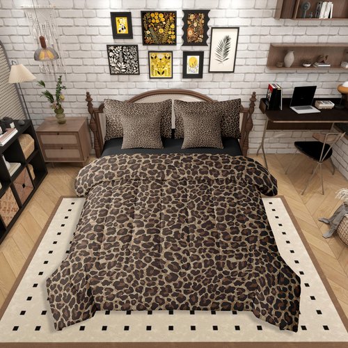 Erosebridal Leopard Print 7 Pieces Comforter Set Queen Size,Cheetah Print Super Soft Bedding Set,Brown Camo Printed Bed Set Includes Comforter, Sheet Set, Pillowcases & Pillow Covers Bedroom Decor