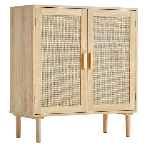 VEVOR Rattan Cabinet, Buffet Cabinet with 2 Magnetic Doors and Adjustable Shelves, Sideboard Buffet for Hallway, Entryway, Living Room, or Kitchen, Natural