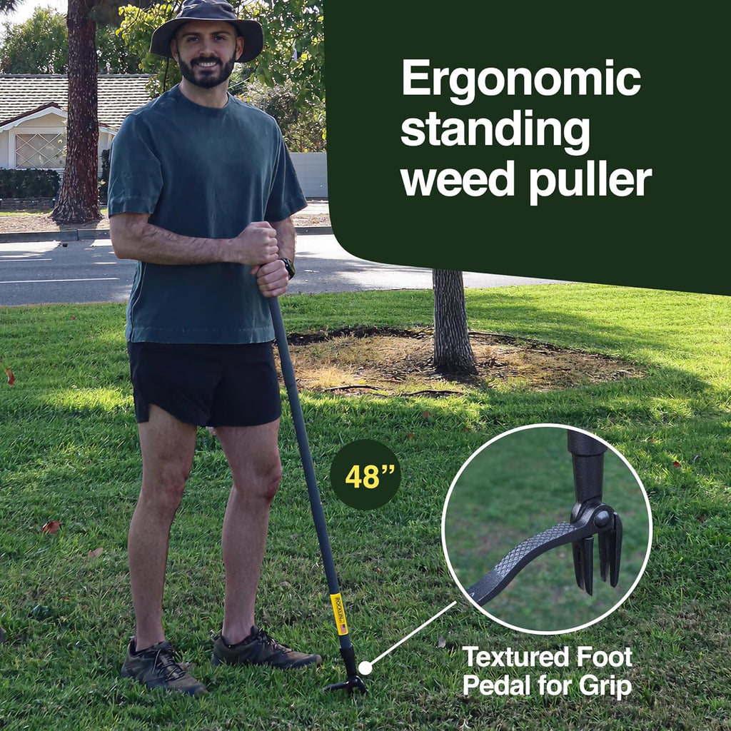 Rocklin™ Stand Up Weed Puller Tool - 4 Claw Steel Head - 48-Inch Metal Handle for Easy Weeding