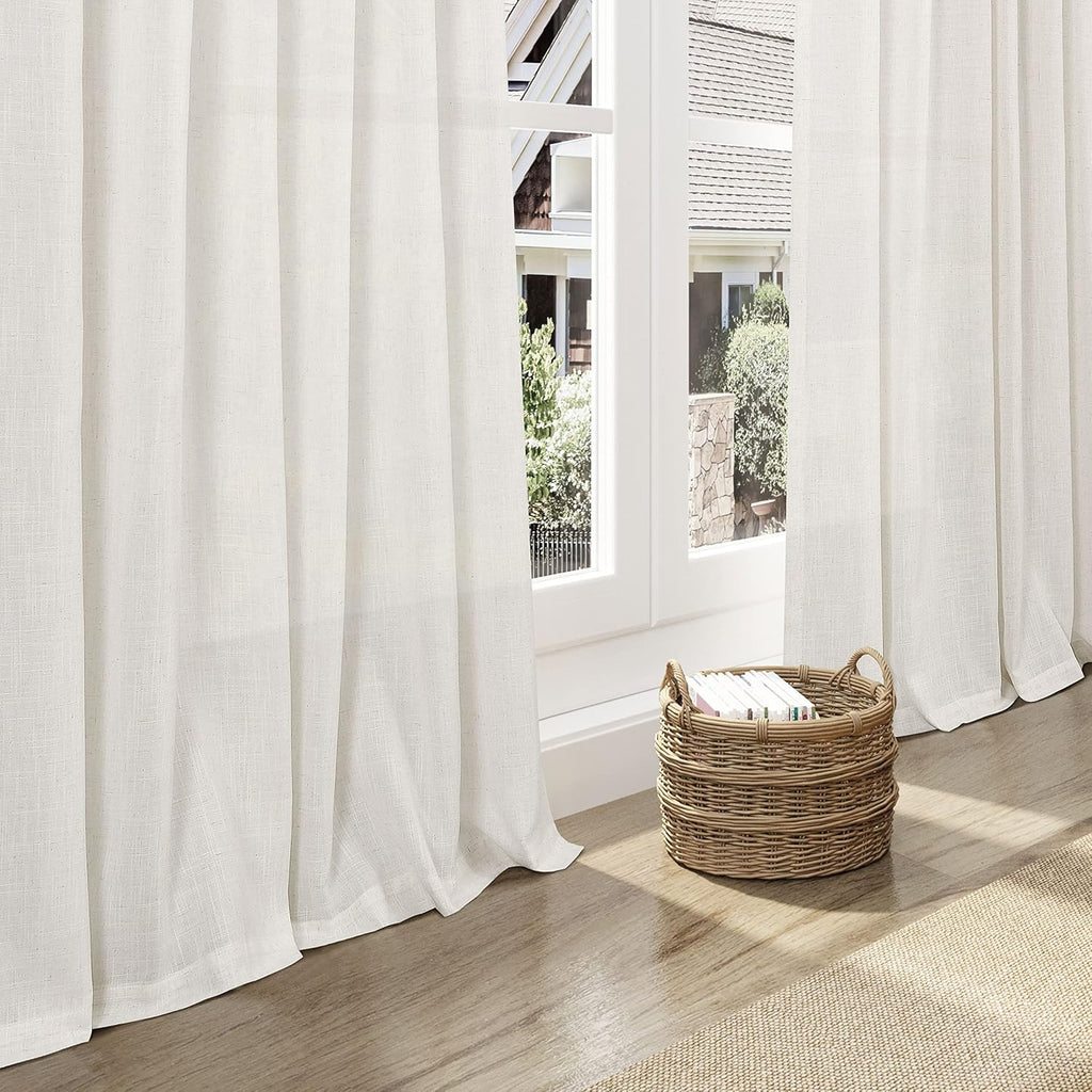 Skiennix Cream Linen Back Tab Curtains - 84 Inch Length | 2 Panel Set for Modern Farmhouse Decor