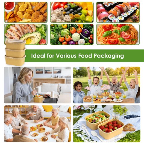 FEHHTO 50-Pack 30oz Meal Prep Containers Disposable Kraft Paper Bowls 【with Lids and Forks】, Compostable Large Heavy Duty To Go Food Containers, Microwave & Freezer Safe for Hot & Cold Foods