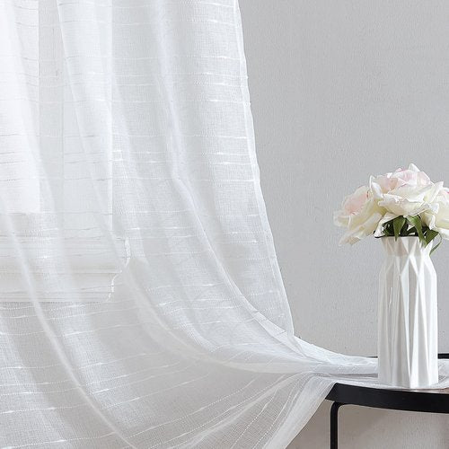 Laura Ashley White Sheer Curtains with Rod Pocket, Each Panel Measures 38" W x 84" L, Lehman, 4 Panels