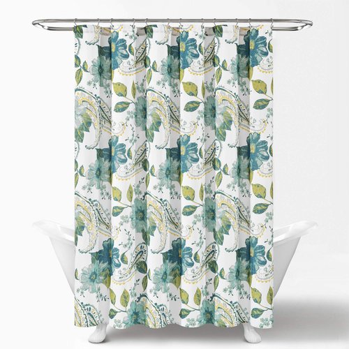 Lush Decor Floral Paisley Shower Curtain Single 72" W x 72" L Blue - Floral Shower Curtains for Bathroom - Green Bathroom Curtain