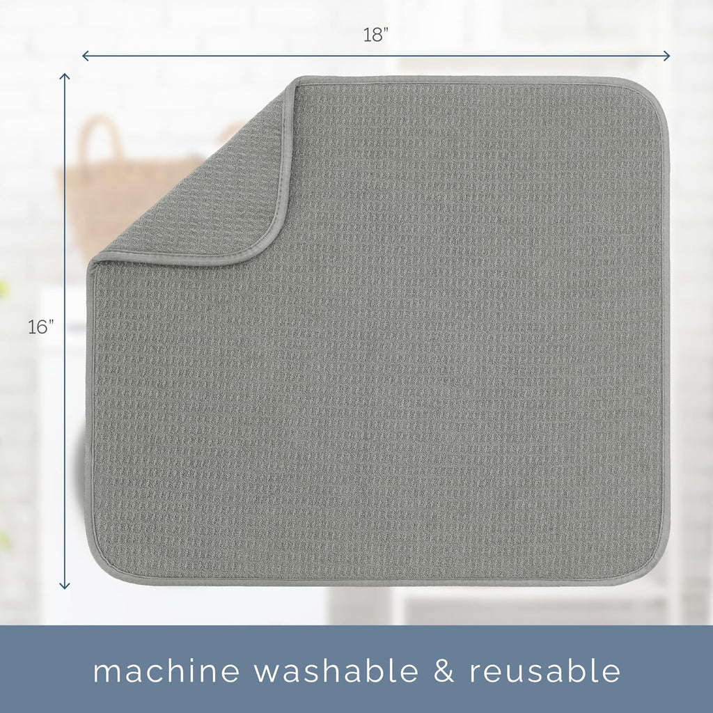 S&T INC. Dish Drying Mat - Absorbent Microfiber Kitchen Counter Pad, 16” x 18”, Large, Grey