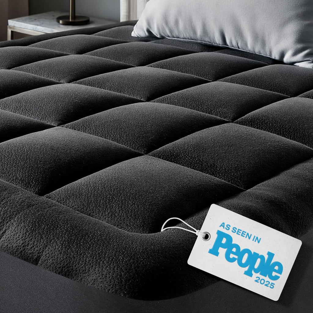 Niagara Ultra Soft Twin Size Mattress Topper - Bamboo Viscose Pillow Top for Back Pain Relief | Naturally Cooling, Black