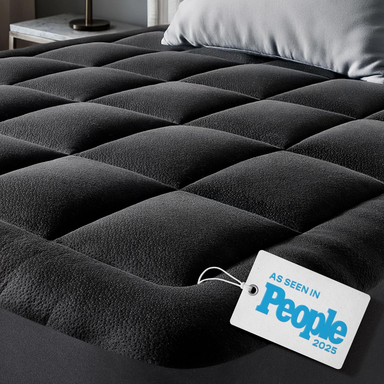 Niagara Ultra Soft Twin Size Mattress Topper - Bamboo Viscose Pillow Top for Back Pain Relief | Naturally Cooling, Black