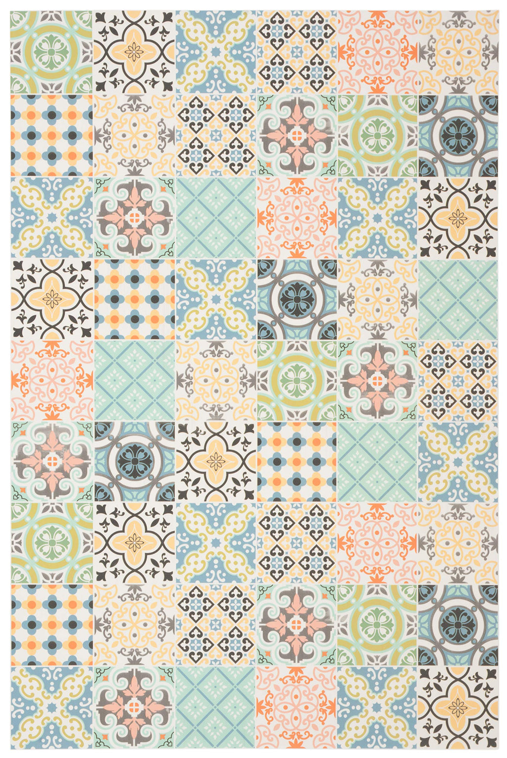 SAFAVIEH Vinyl Floor Collection Area Rug - 2'2" x 3'3", Blue & Yellow, Durable Floor Mat Design, Non-Shedding & Easy Care, Ideal for High Traffic Areas in Living Room, Bedroom (VNF112M)