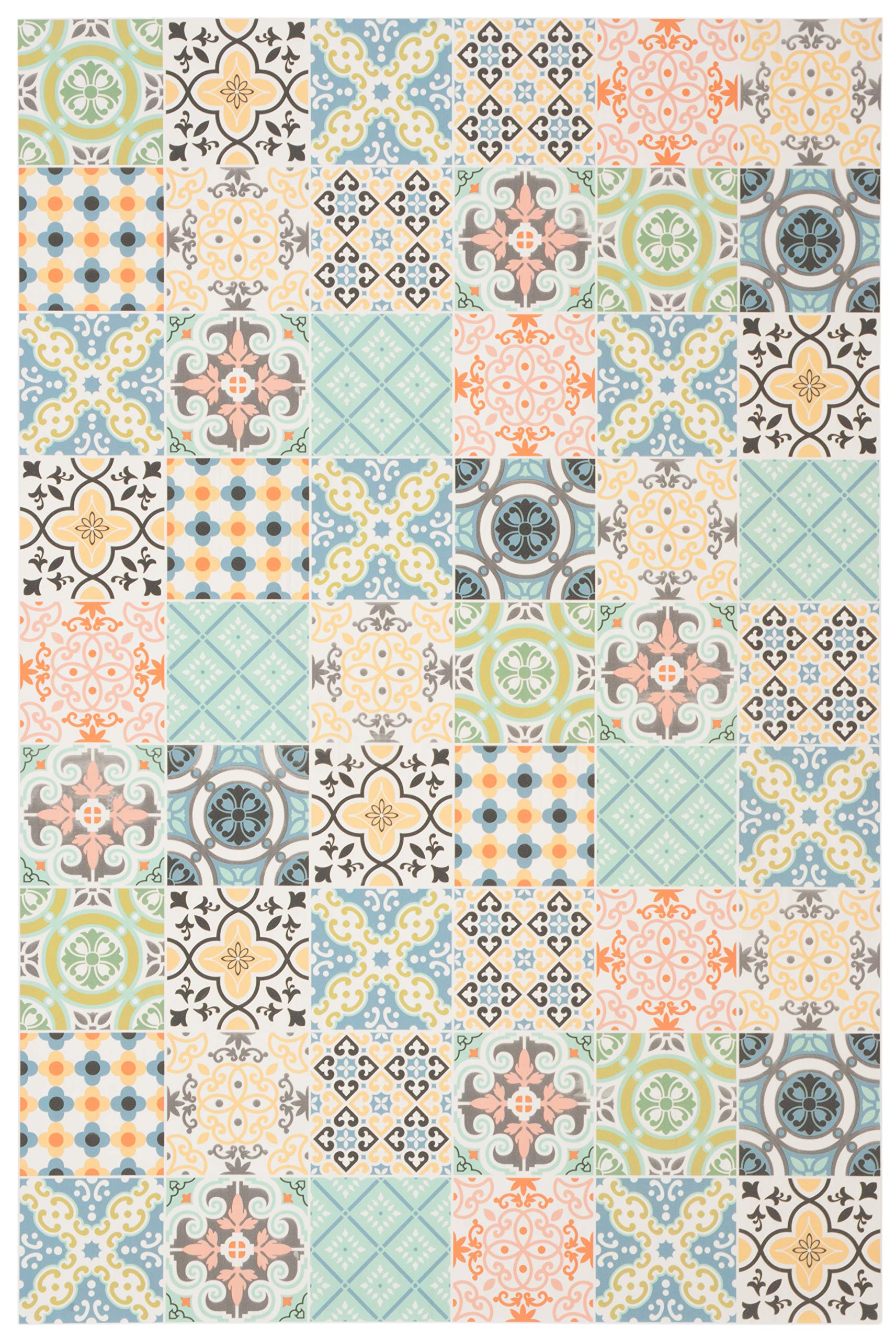 SAFAVIEH Vinyl Floor Collection Area Rug - 2'2" x 3'3", Blue & Yellow, Durable Floor Mat Design, Non-Shedding & Easy Care, Ideal for High Traffic Areas in Living Room, Bedroom (VNF112M)
