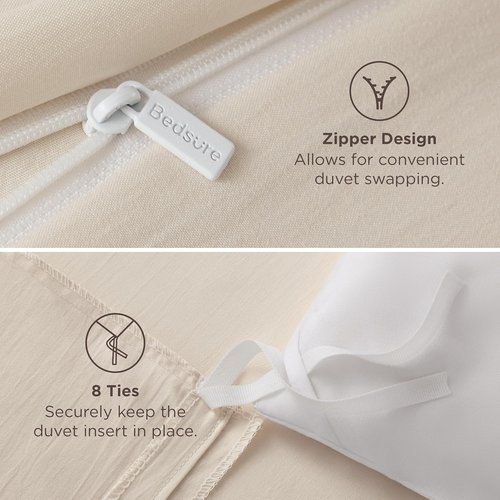 Bedsure Oat Milk California King Duvet Cover - Extra Soft Prewashed Cotton-Like Polyester Set, 104x98" with Zipper Closure & 2 Pillow Shams