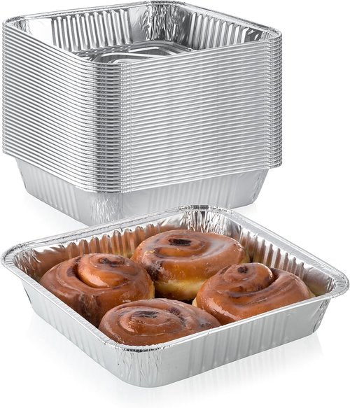 Extra-Thick Disposable Aluminum Baking Pans by [Brand Name] - Pack of 30 | 9” x 9” Recyclable Square Tins | 2” High Walls for Spill Prevention