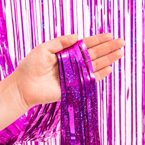 GREATRIL Magenta Tinsel Curtain Backdrop - Foil Fringe Streamers for Bachelorette Party | 2 PCS