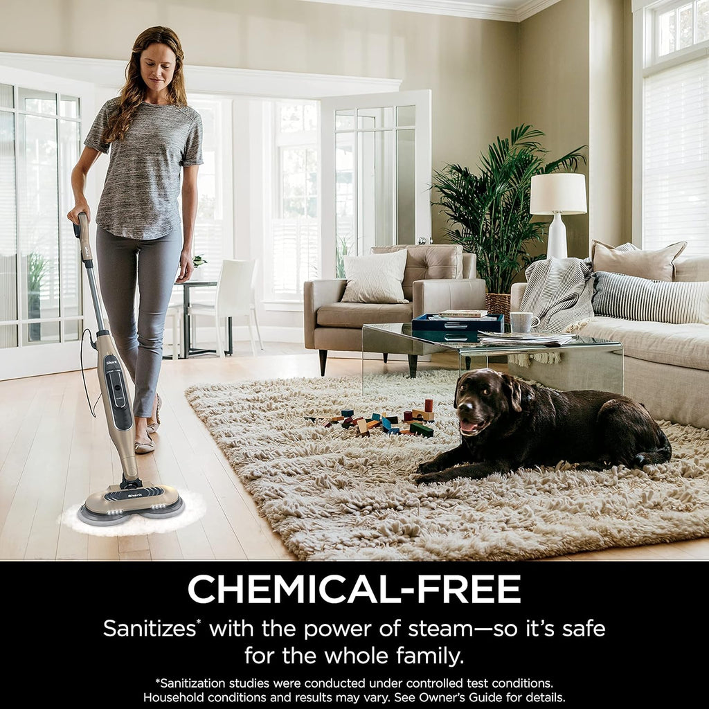 Shark S7001 Mop - Scrub & Sanitize Hard Floors with 4 Washable Pads | 3 Steam Modes & LED Headlights, Gold